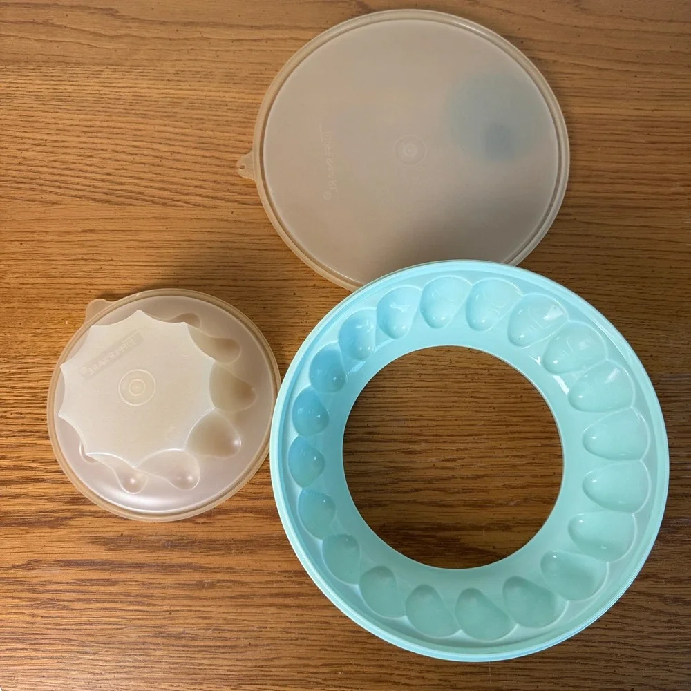 Vintage Tupperware Jel-Ring‎ Jello Mold 621 Mint Green 3 Piece Set Made in USA